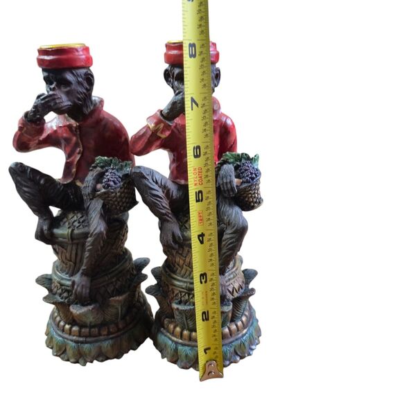 Vtg 2 Pc Speak No Evil Bell Hop Carnival Butler Monkeys Candle Holders 8” - Picture 11 of 13